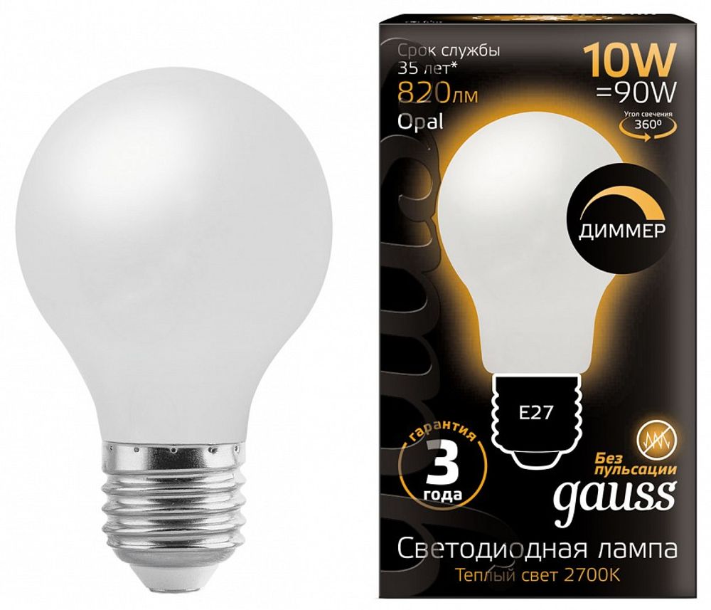 Лампа светодиодная Gauss 1022 E27 10Вт 2700K 102202110-D