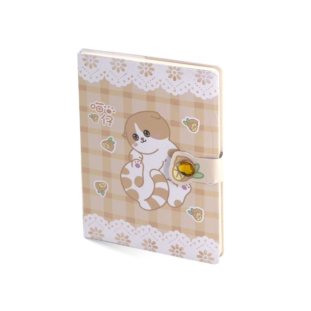 Записная книжка 12,5 см * 17,5 см , 7БЦ, Alingar, ламинация (soft touch), клапан на магн со стразой, 95л., комбинир. внутр. блок, "Кот с лимонами"