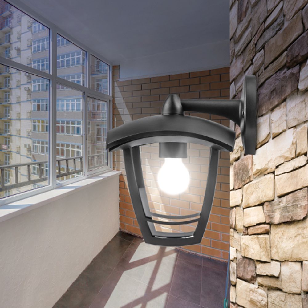 Садово-парковый светильник ЭРА «Дели 2» НБУ 07-40-002 черный 4-гранный настенный IP44 Е27 max 60Вт