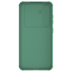 Противоударный чехол зеленого цвета (Deep Green) с защитной шторкой для камеры от Nillkin на Samsung Galaxy S24, серия CamShield Pro Case