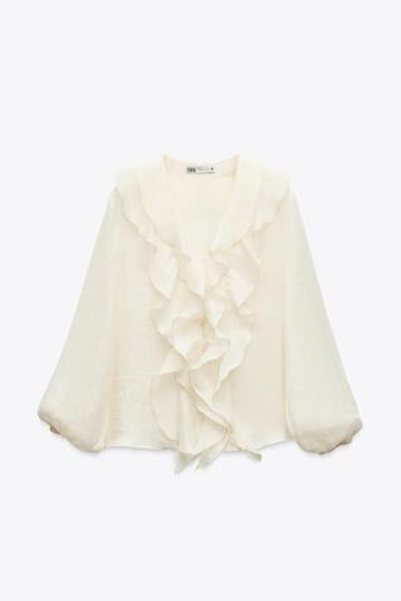 ZARA БЛУЗА С ВОЛАНАМИ — ZW COLLECTION, ЭКРЮ