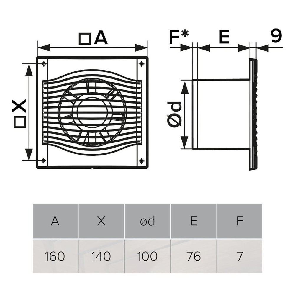 Вентилятор вытяжной настен, Эра, d100 мм, 7.8 Вт, 90 м3/ч, обр.клап, Slim 4C
