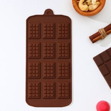 Форма для шоколада «Плитка», 21×11 см, 12 ячеек, 2,7×3,9 см, цвет шоколадный