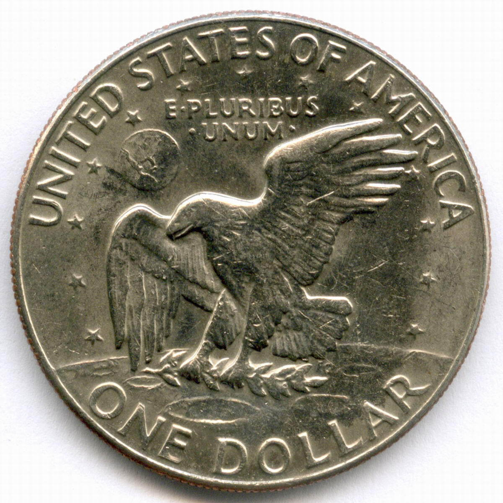 1 доллар 1977 год (D). США. Эйзенхауэр. Медь с медно-никелевым покрытием, диаметр 38.1 мм. XF-AU