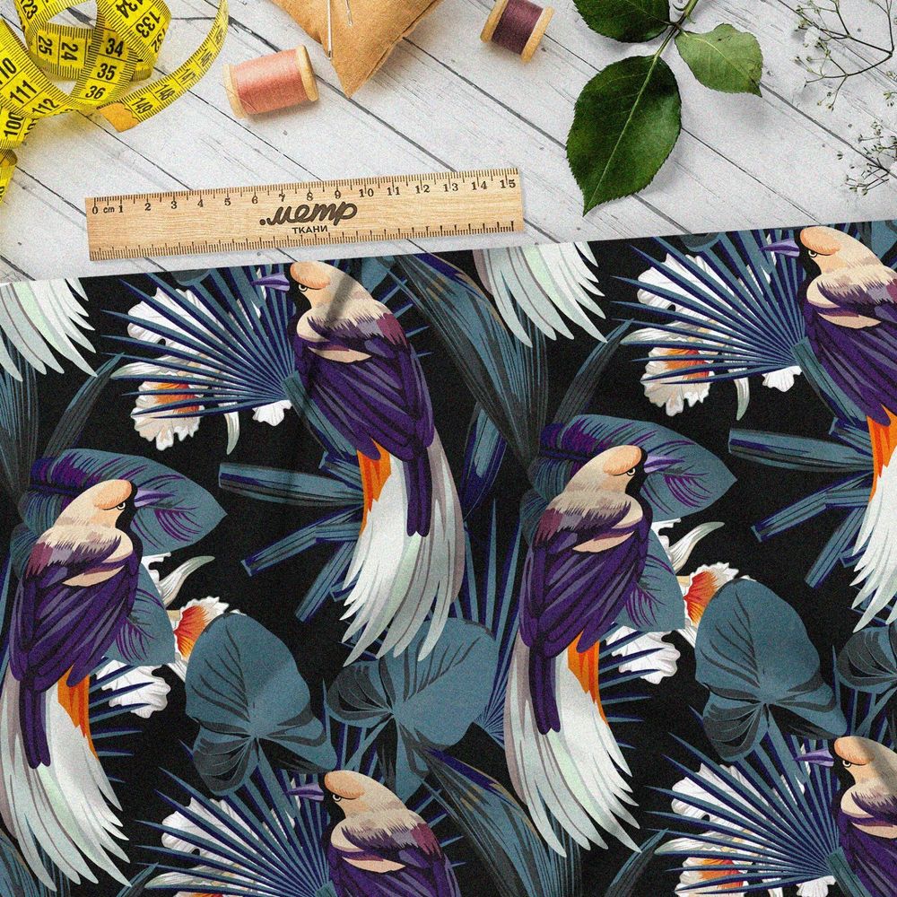 Ткань флис тропические листья узорные