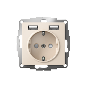 Розетка 1-м СП AtlasDesign 16А IP20 с 2-мя заряд. устройствами USB тип A+A 5В/2.4А 2х5В/1.2А механизм беж. SE ATN000230