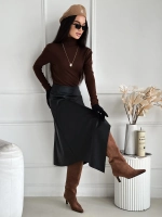 Юбка кожаная трапеция миди