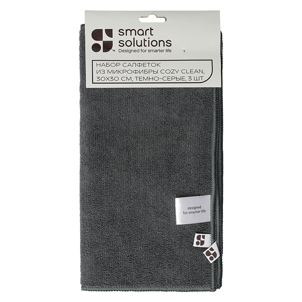 Набор из трёх салфеток из микрофибры Cozy Clean 30х30 см | темно-серый