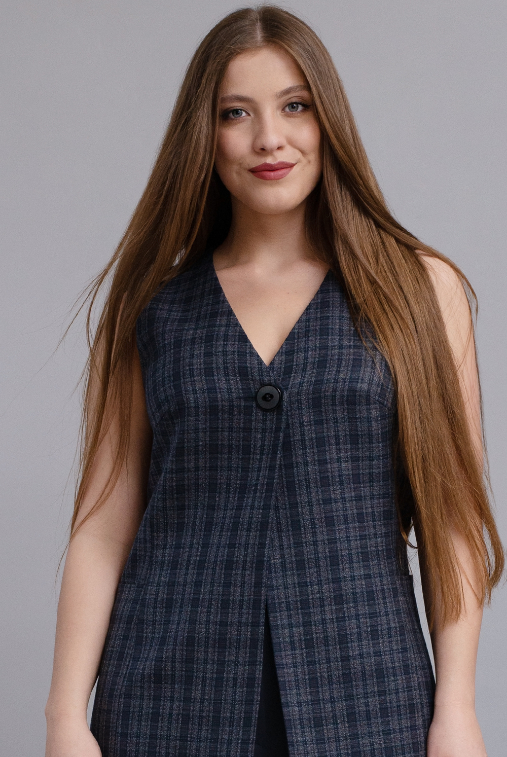 Удлинённый жилет 2980АЕ, клетка #406Кб062980АЕ