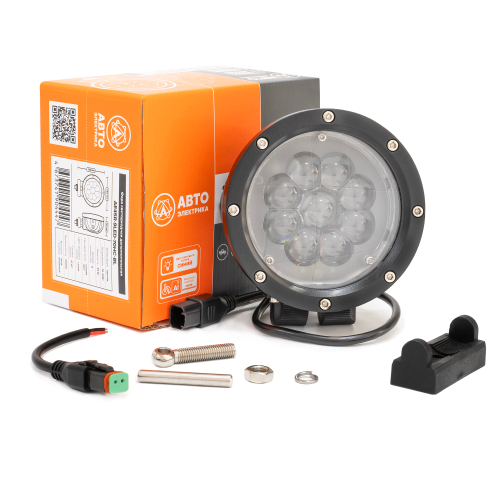 Фара светодиодная дополнительная, круглая 140*70*170, направленный свет, 9 диодов, цвет синий, для подсветки штанг опрыскивателя, 45 Вт, 10-30 В (ан. APOLLO APL5059-045WBL)