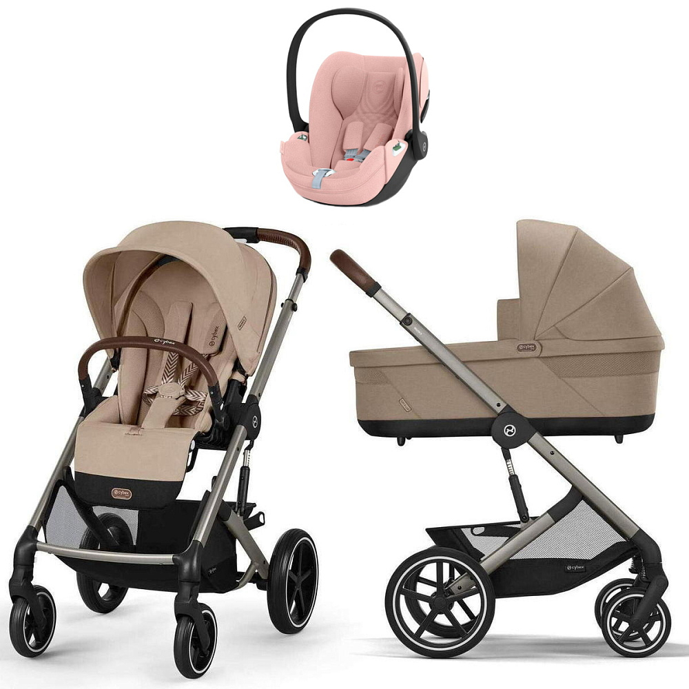 Коляска Cybex Balios S Lux TPE complete Cloud T Peach Pink Plus Base T 4 в 1 Almond Beige с дождевиками