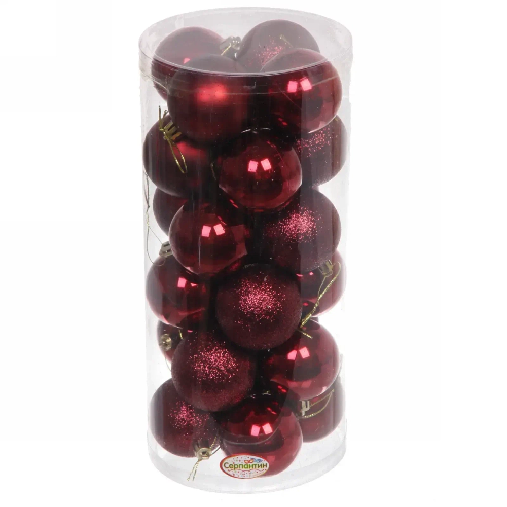 Новогодние шары 6 см (набор 24 шт) «Микс фактур», темный рубин