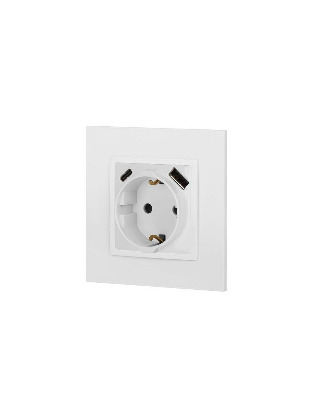 Розетка Elegance 14-4108-01 16A 250В 2P+E защ. шторки с USB type-A+C 3А 5В белый Эра Б0067736