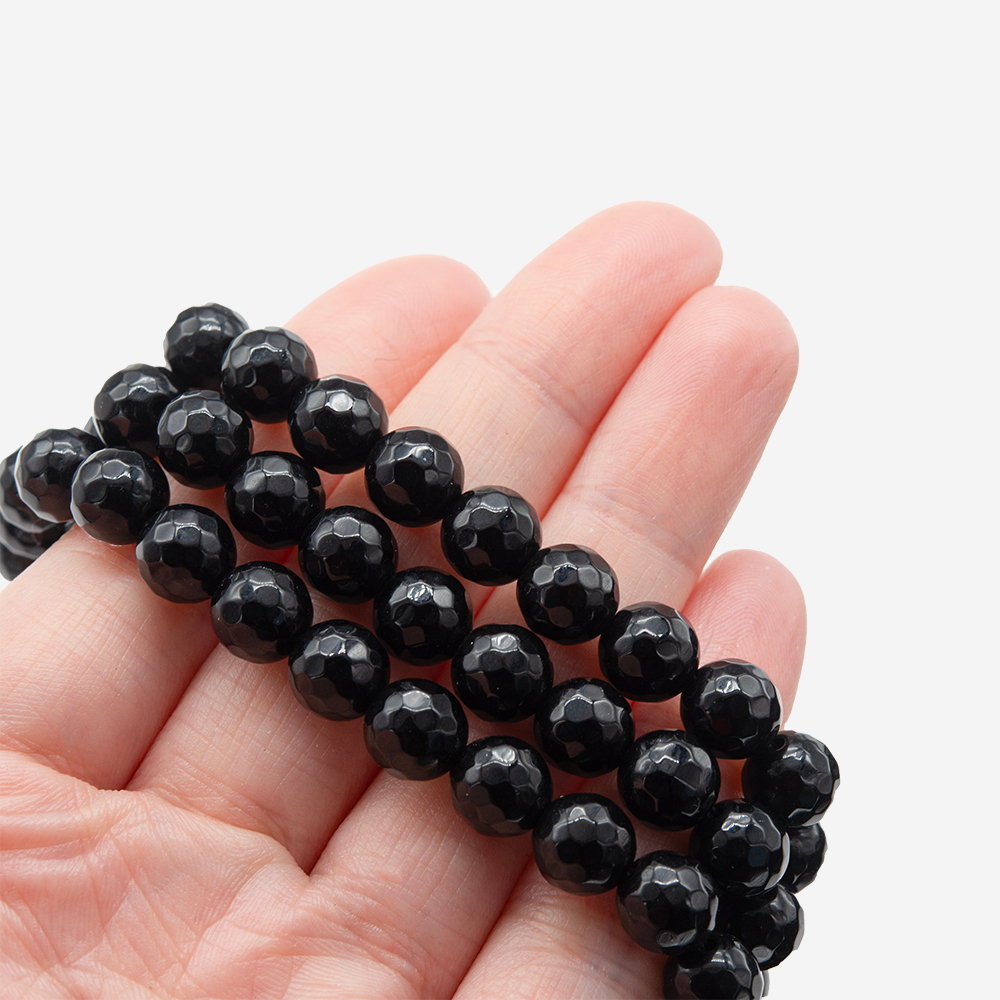 Черный агат натуральный, бусины в форме шара, микроогранка, 8мм