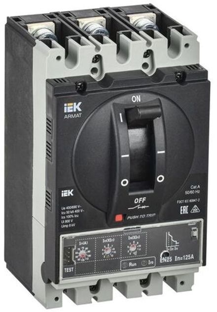 Выключатель автоматический в литом корпусе 3п A 50кА 125А расцепитель электронный стандарт. ARMAT IEK AR-MCCB-3A-050-0125A-ELSC