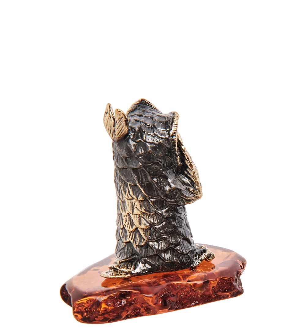 Народные промыслы AM-3251 Фигурка «Сова не вижу» (латунь, янтарь)