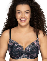 Бюстгальтер с чашками, покрытыми сеткой с принтом листьев (Размер: 90C) (Цвет: черный)