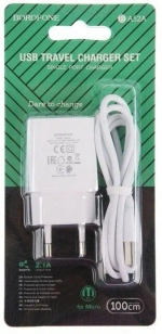 Зарядное сетевое с кабелем MicroUSB 1-метр 2.1А BOROFONE BA52A