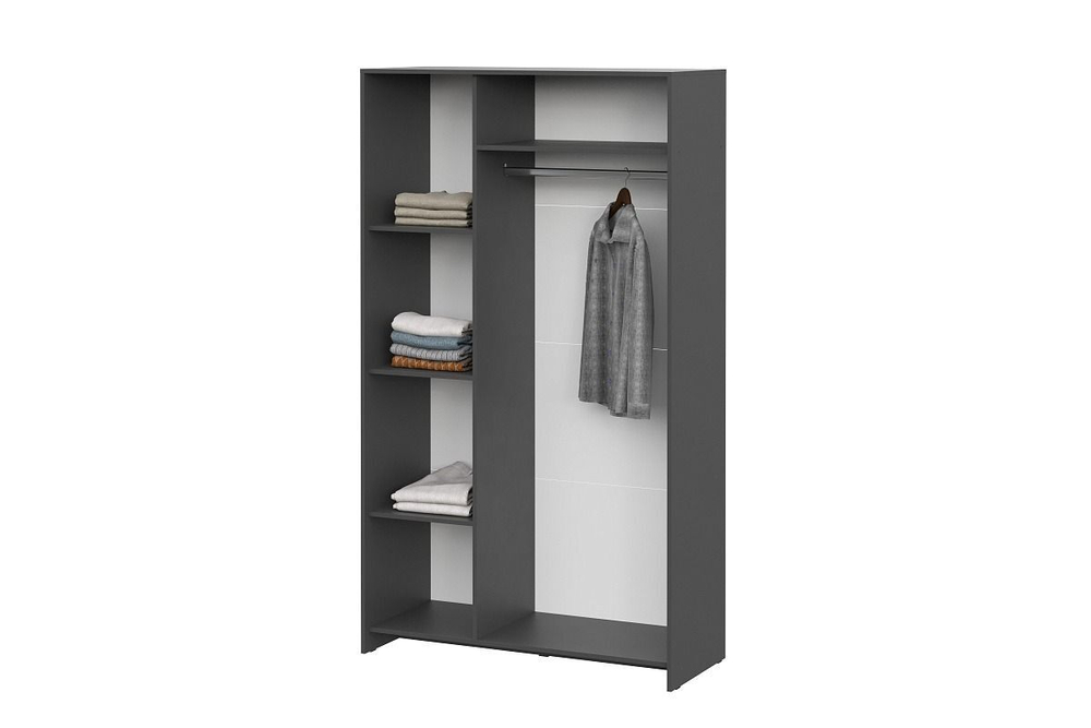 Шкаф для одежды распашной с зеркалом и полками Графит/Белый 120х50х209 см
