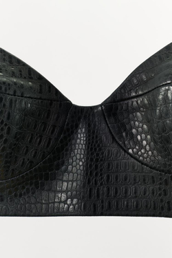 ZARA ТОП ИЗ 100% КОЖИ, ЧЕРНЫЙ