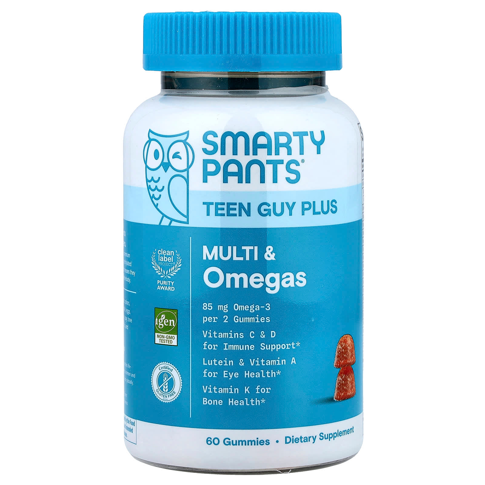 SmartyPants, мультивитамины и омега для мальчиков-подростков, ананас и апельсин, 60 жевательных таблеток