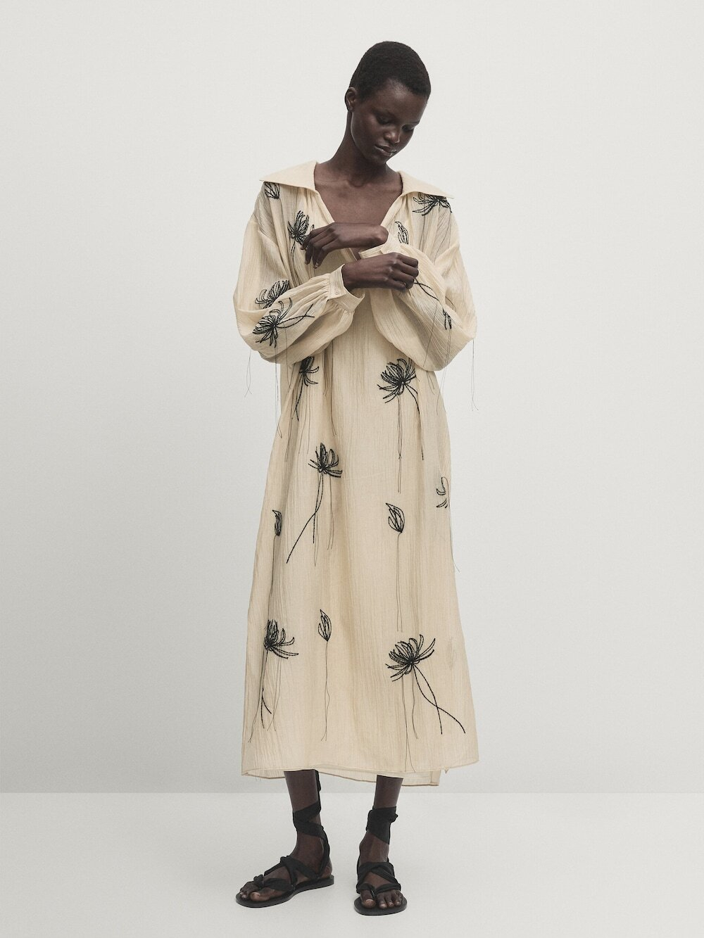 Massimo Dutti Платье с вышивкой и принтом, жженый