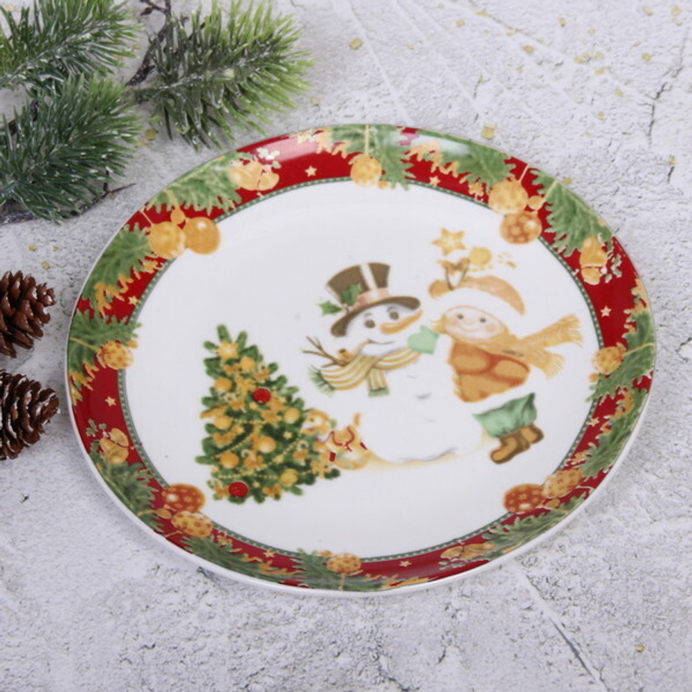 Тарелка керамическая 20см «Мальчик и Снеговик»