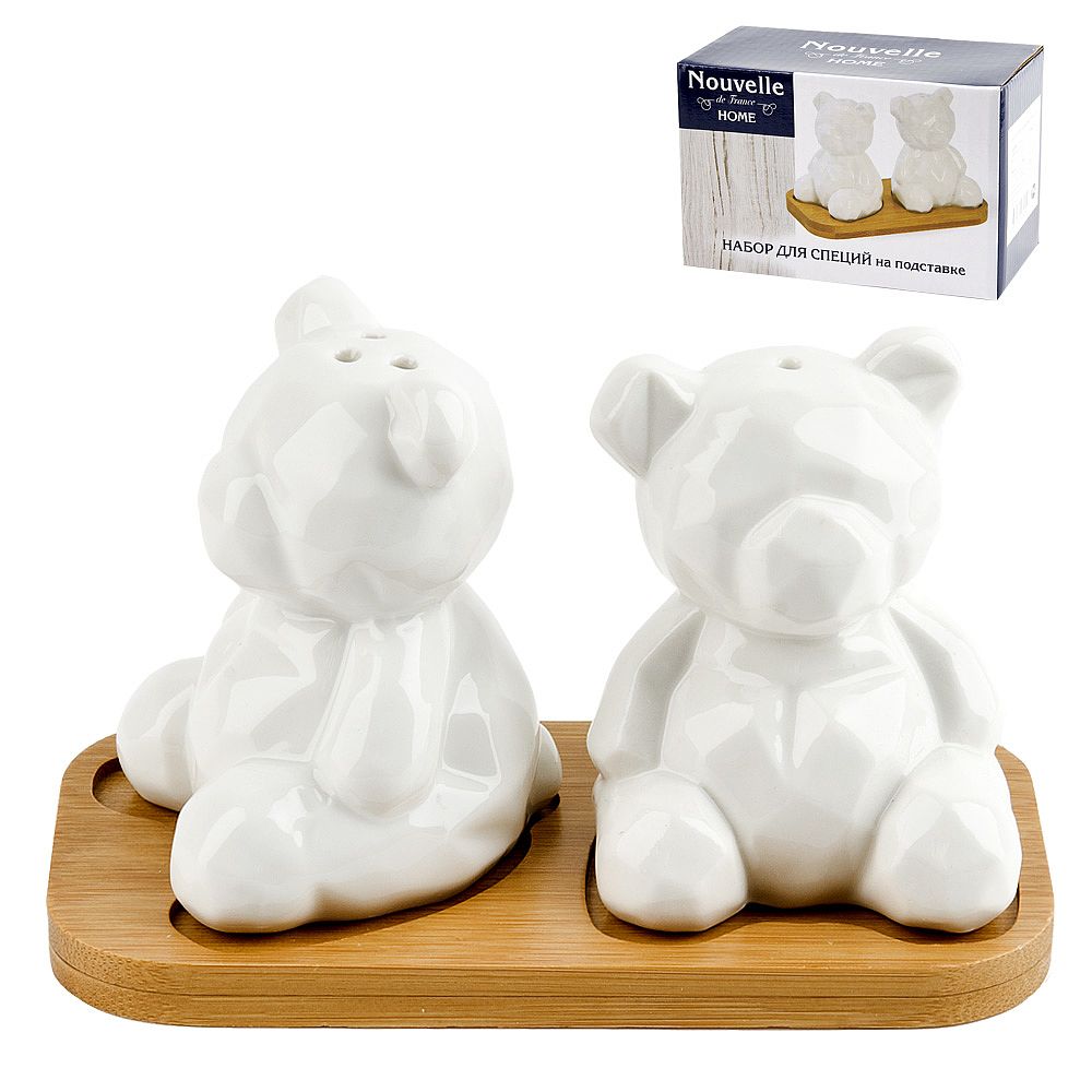 Набор для специй солонка/ перечница " " 14*7*8,5см. на бамбуковой подставке