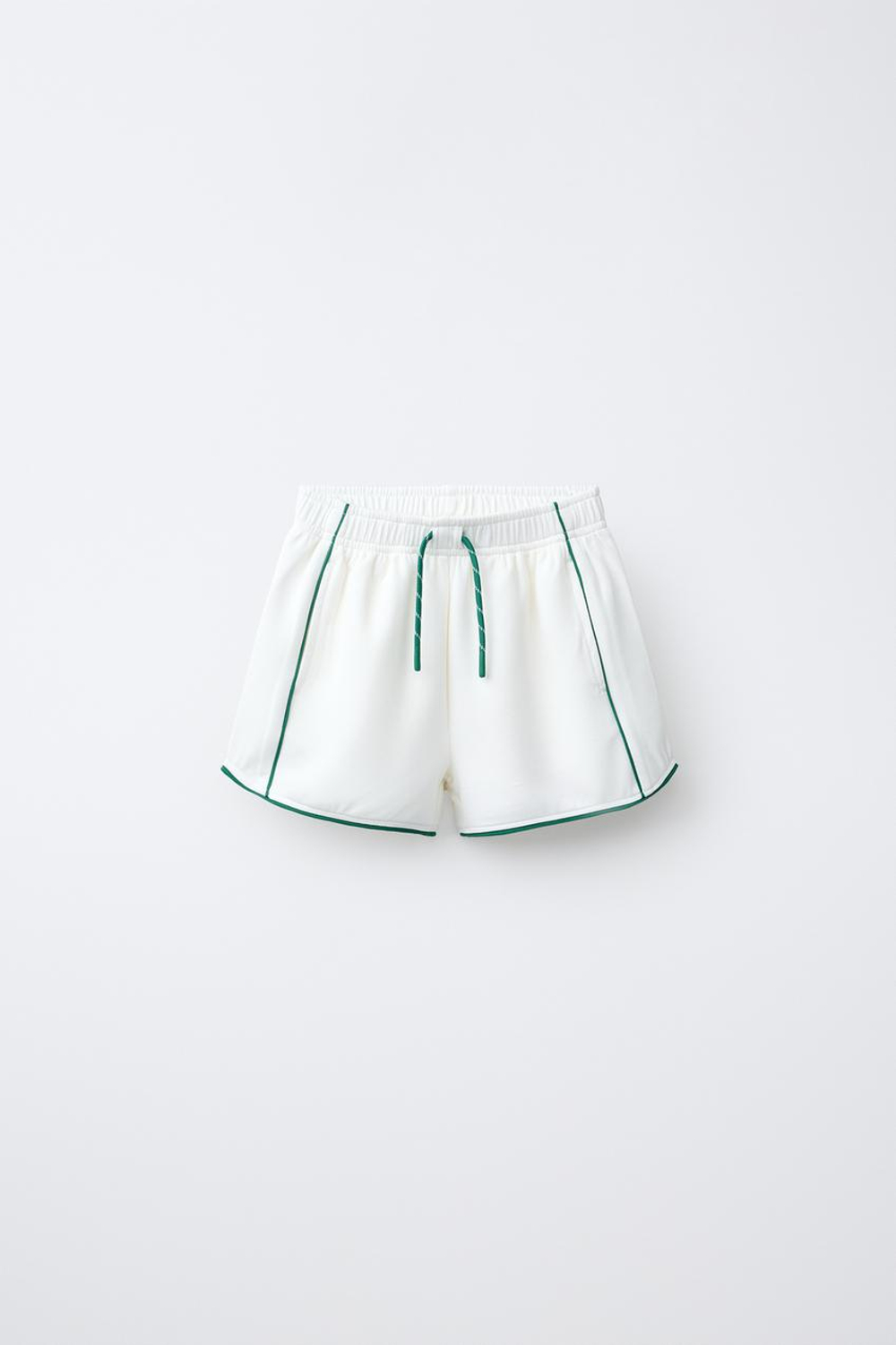 ZARA ШОРТЫ-БЕРМУДЫ В РУБЧИК С КОНТРАСТНЫМИ ДЕТАЛЯМИ, СВЕТЛЫЙ ЭКРЮ