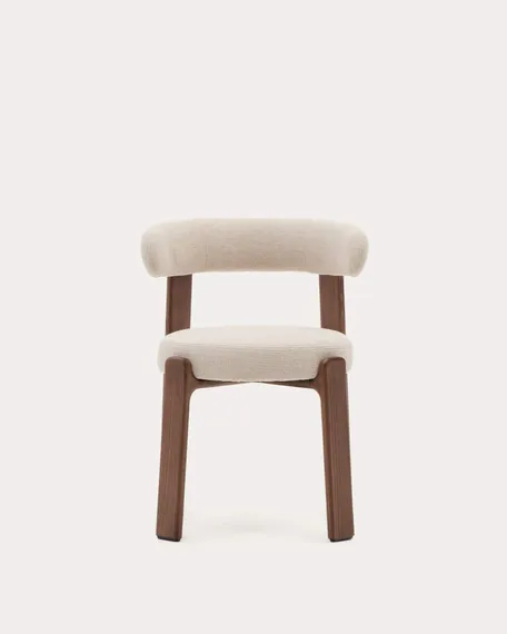 Стул Granite на 4 ножках из бежевого шенилла и массива ясеня в отделке орех