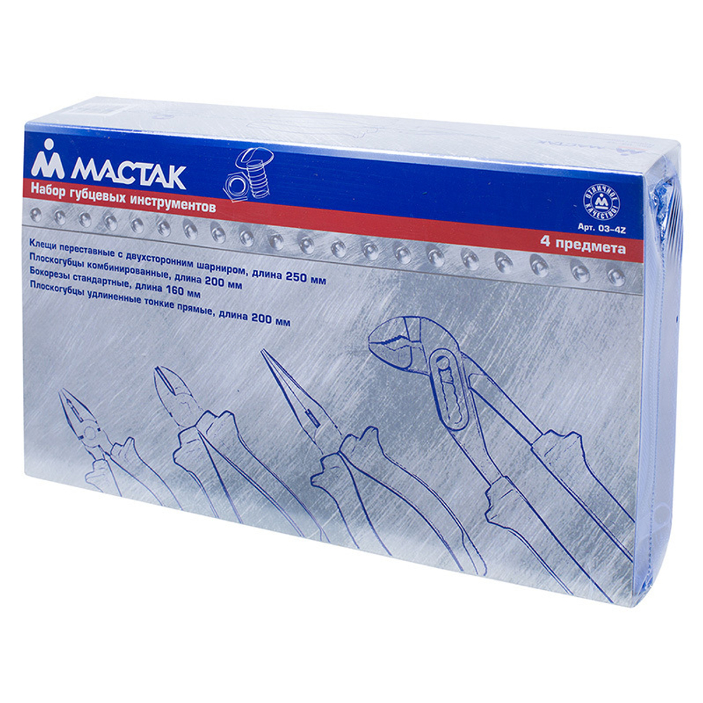 МАСТАК (03-4Z) Набор пассатижей и бокорезов, в футляре на молнии, 4 предмета