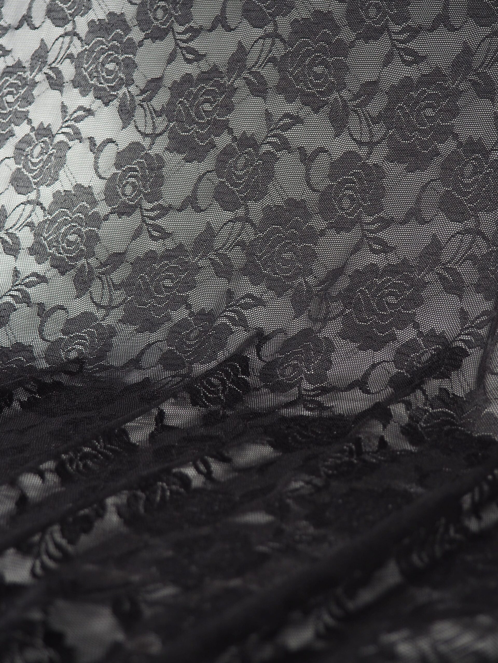 Сетка эластичная черная с цветочным принтом ОТРЕЗЫ