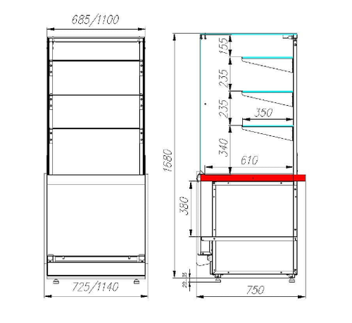 Нейтральная витрина CARBOMA VISION KC82 N 0,8-11 (башня)