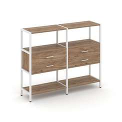 Shelf System Двухсекционный стеллаж трехярусный с ящиками SN.STM-322 Дуб Табак/Металл Белый 1590*400