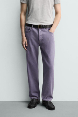ZARA ДЖИНСЫ STRAIGHT FIT С ЭФФЕКТОМ ПОТЕРТОСТИ, ЛИЛОВЫЙ