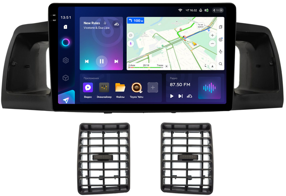 Магнитола для Toyota Corolla 120 2000-2007 (рамка черная с воздуховодами) - Teyes CC3-2K на Android 10, 2K QLED, ТОП процессор, CarPlay, 4G SIM-слот