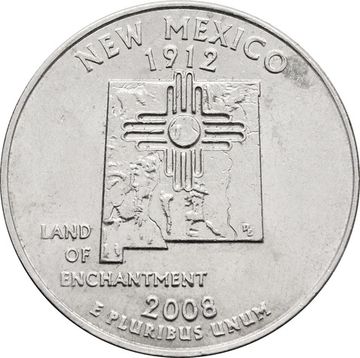 25 центов (1/4 доллара, квотер) 2008 США «Штат Нью-Мексико» (D)