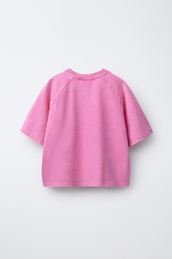 ZARA КОМПЛЕКТ ИЗ ФУТБОЛКИ HEAVY WEIGHT И ЛЕГИНСОВ GLARE RIB С ЭФФЕКТОМ ПОТЕРТОСТИ, НЕОНОВО-РОЗОВЫЙ