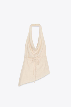 ZARA АСИММЕТРИЧНЫЙ ТОП ИЗ РЕЛЬЕФНОЙ ТКАНИ, КРЕМОВЫЙ