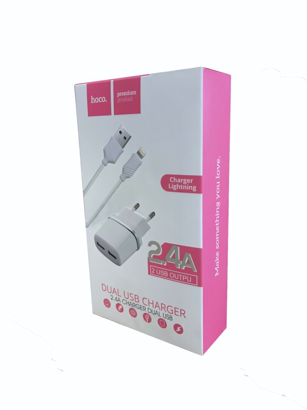 Зарядное устройство HOCO C12 2.4A 2USB + кабель microUSB White