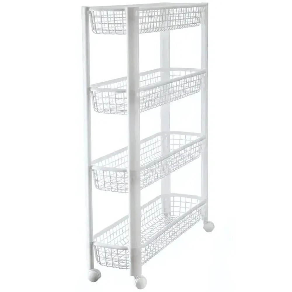 Полка узкая на колёсах (4 секции) Белый 0,788,585х0,18м
