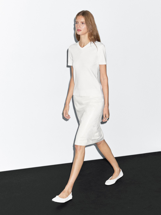 Massimo Dutti Футболка из 100% хлопка с V-образным вырезом, белый