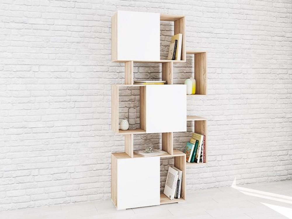 Стеллаж Ромео-9, дуб сонома/белый