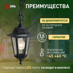 Садово-парковый светильник ЭРА НСУ 06-60-001 черный 6 гранный подвесной IP44 Е27 max60Вт