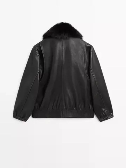 Massimo Dutti Куртка из кожи наппа с воротником, черный