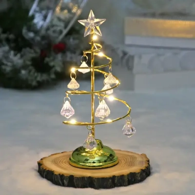 Сувенир с подсветкой «Елочка Хрустальная» 18 см, диаметр 8 см, основание-золото, свечение-тепл.белый, хрусталик Белый (работает от батареек 3 LR44)