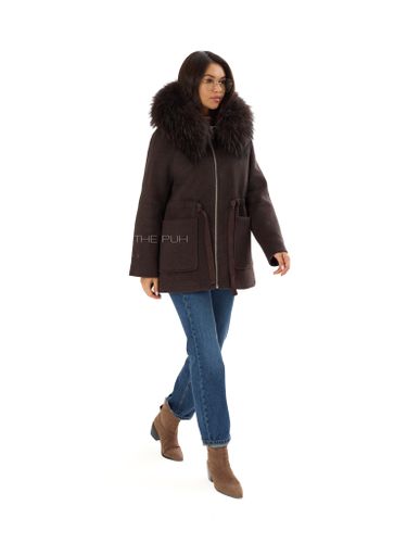 Шоколадное шерстяное пальто с пуховым подкладом