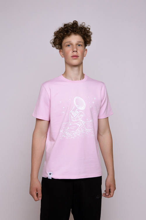 Футболка розовая классическая с принтом «Pulse Of Rain»