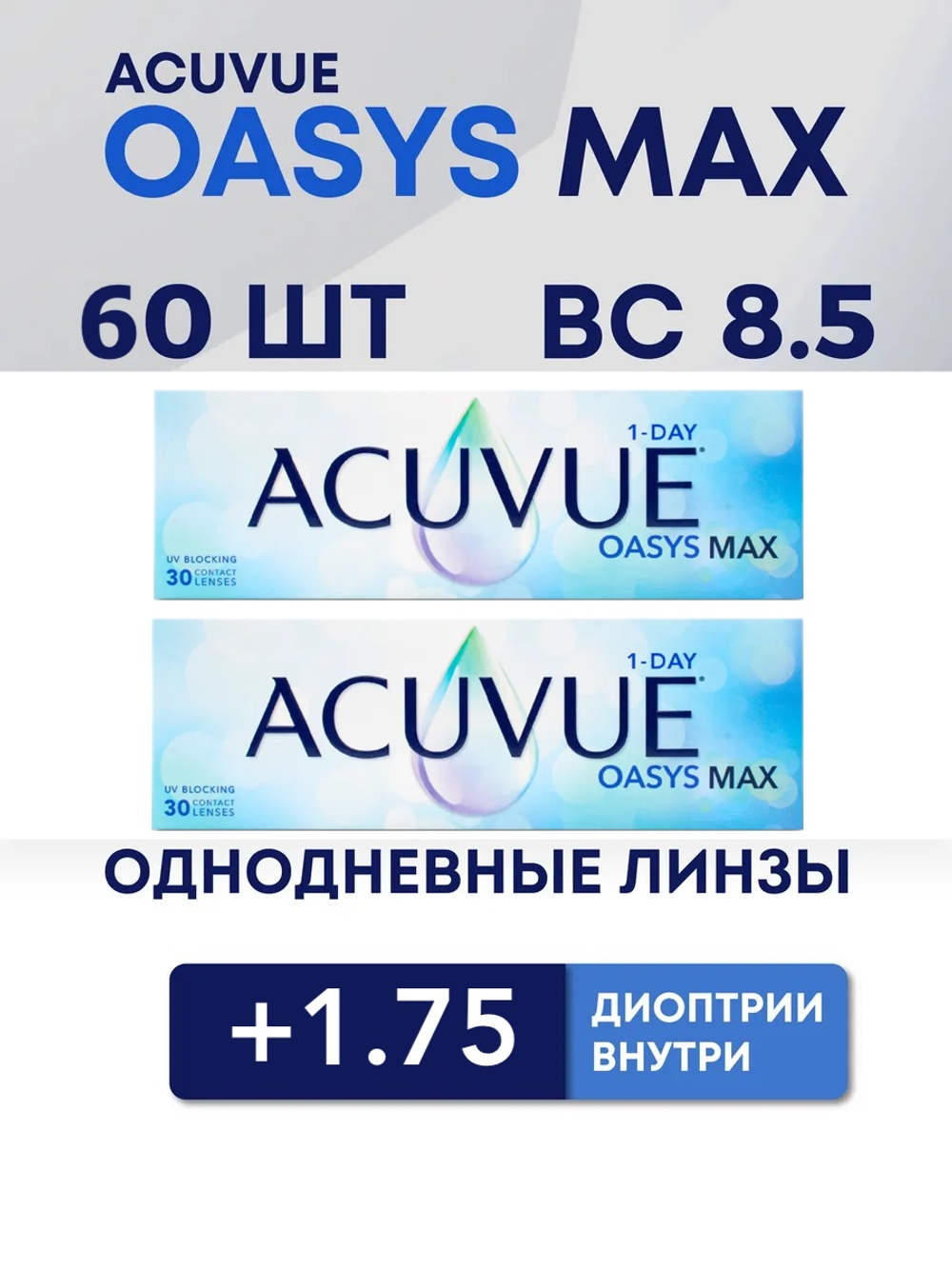 Однодневные контактные линзы Acuvue Oasys MAX 1-Day (комплект 60 линз)