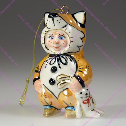Фарфоровая ёлочная игрушка "Малыш-Лисенок"